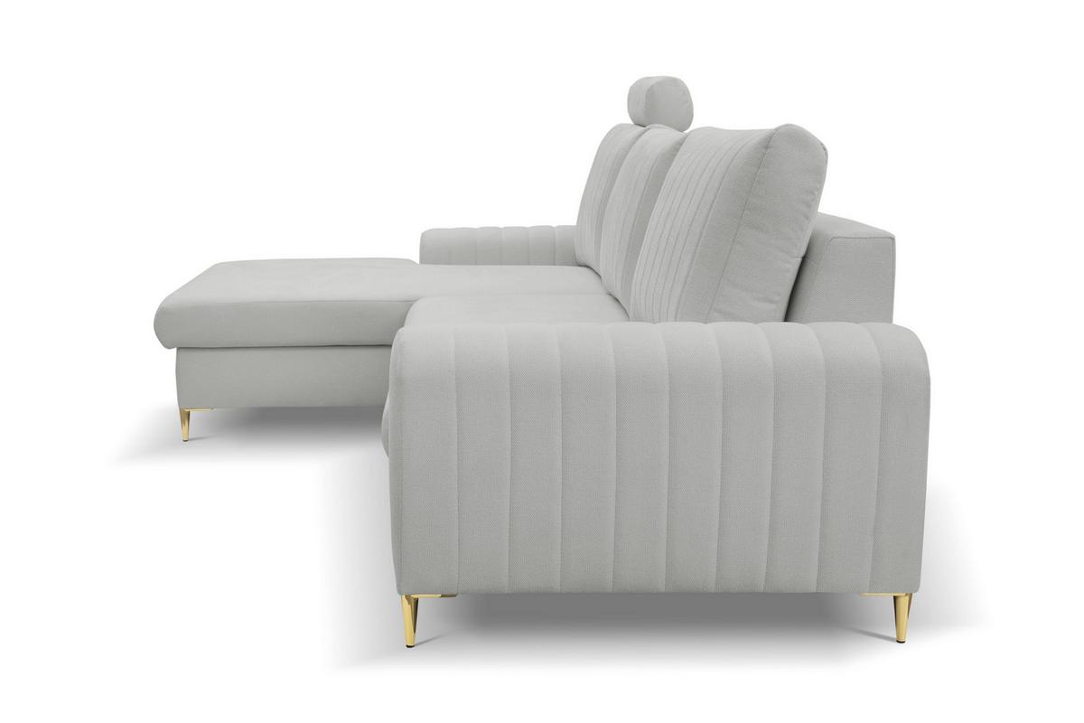 ECKSOFA VERONA L-S Hellgrau Geflochtener Stoff mit Schlaffunktion - Hellgrau, Holz (251/164cm) - MASSENO