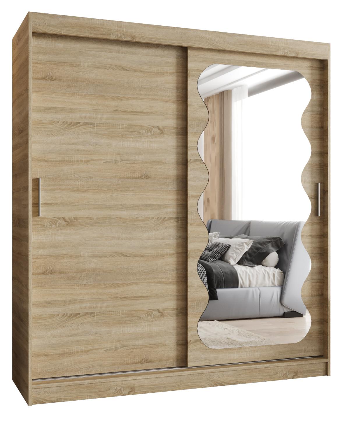SCHIEBETÜRENSCHRANK mit Spiegel SPOTI 200/180/62 2-türig - Silberfarben/Sonoma Eiche, Holz (180/200/62cm) - MÖBEL KRYSPOL