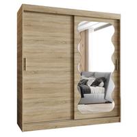 SCHIEBETÜRENSCHRANK mit Spiegel SPOTI 200/180/62 2-türig - Silberfarben/Sonoma Eiche, Holz (180/200/62cm) - MÖBEL KRYSPOL