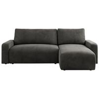 ECKSOFA ARGOS Dunkelgrau Velours - Dunkelgrau/Schwarz, Kunststoff/Textil (245/150cm) - MKS