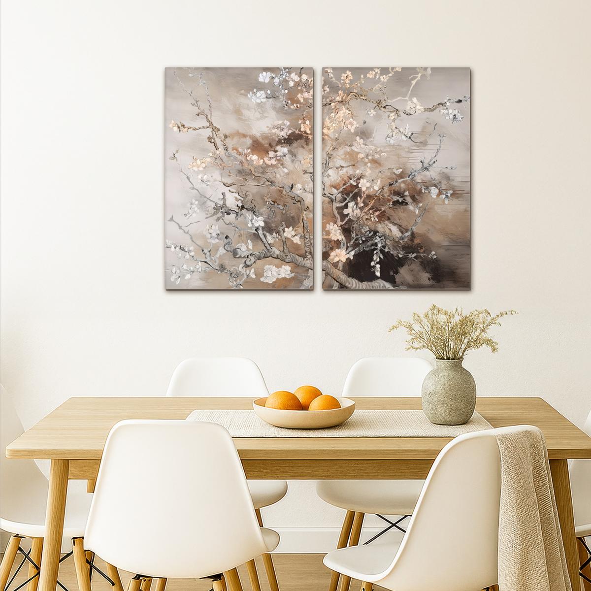 LEINWANDBILD 2er Set Mandelblüte - Abstrakt - Beige 80x60 cm - Beige, Textil (80/60cm) - MuchoWow