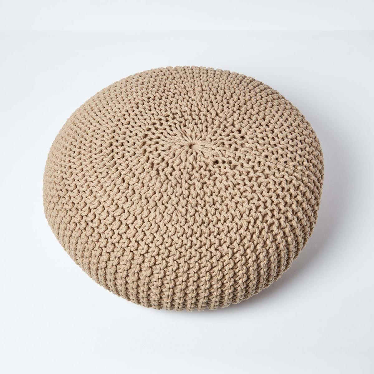 STRICK-POUF beige, Bodenkissen rund 70/70/23 cm - Beige, Textil (70/23/70cm) - Homescapes