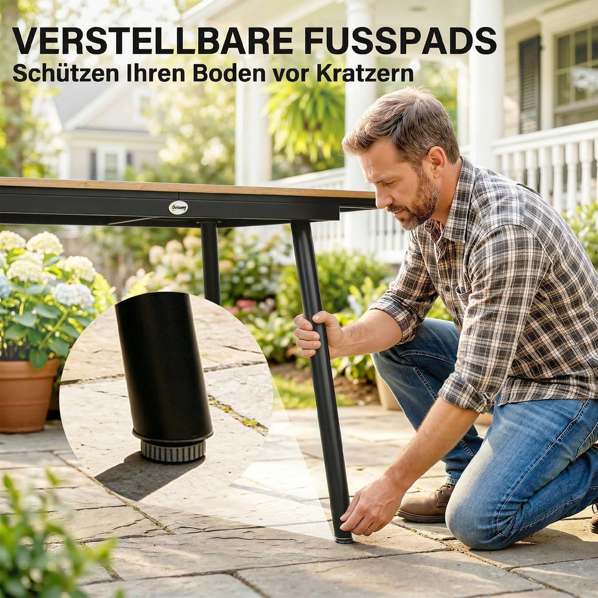 GARTENTISCH rechteckig 140/80/75 cm Teak - Teakfarben, Metall (140/80/75cm) - Outsunny
