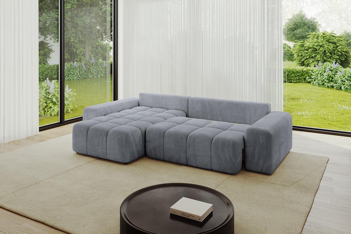 ECKSOFA Ottomane links ENIL-L 297x189x68 Hellgrau Velours - Titanfarben, Holzwerkstoff/Kunststoff (297/189cm) - ALTDECOR