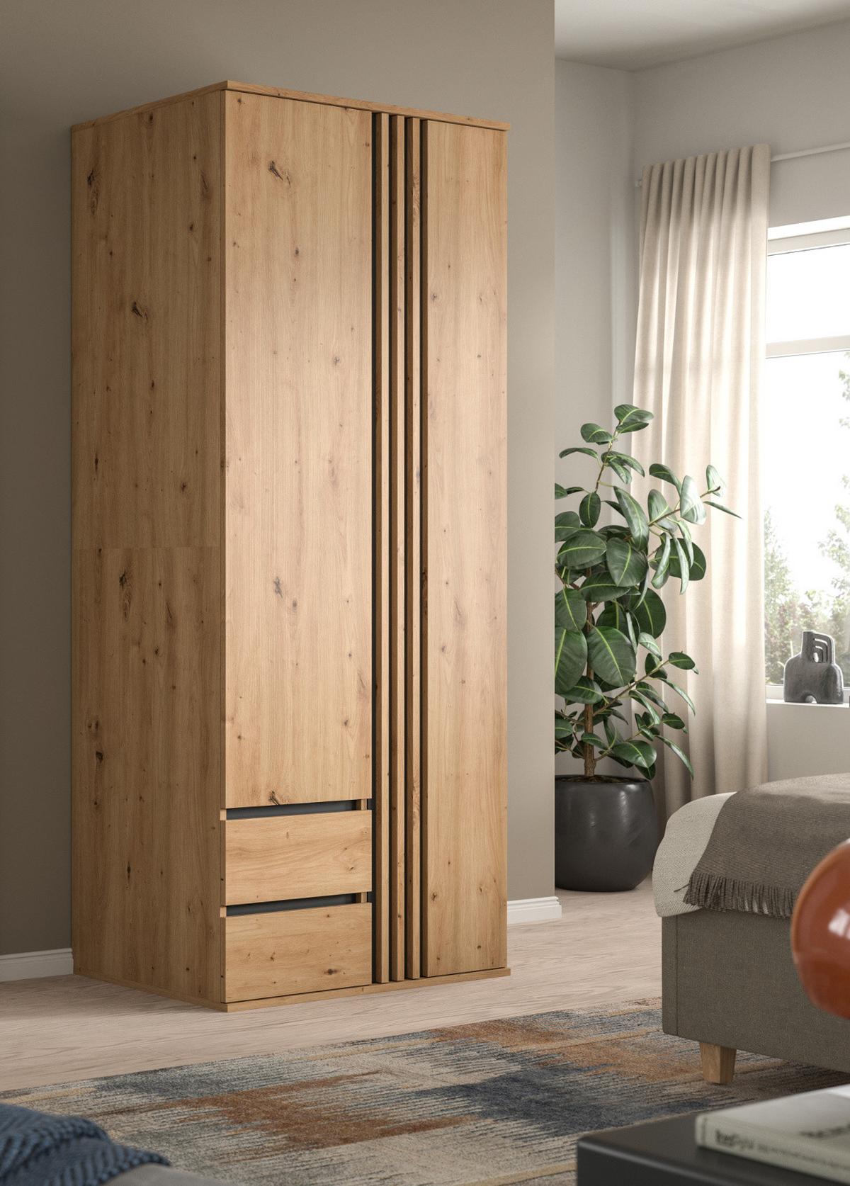 KLEIDERSCHRANK Eiche Artisan, grau 80 x 192 cm, Wäscheschrank 2-türig - Anthrazit/Eiche Artisan, Holzwerkstoff (80/192/56cm) - Inn.Furn