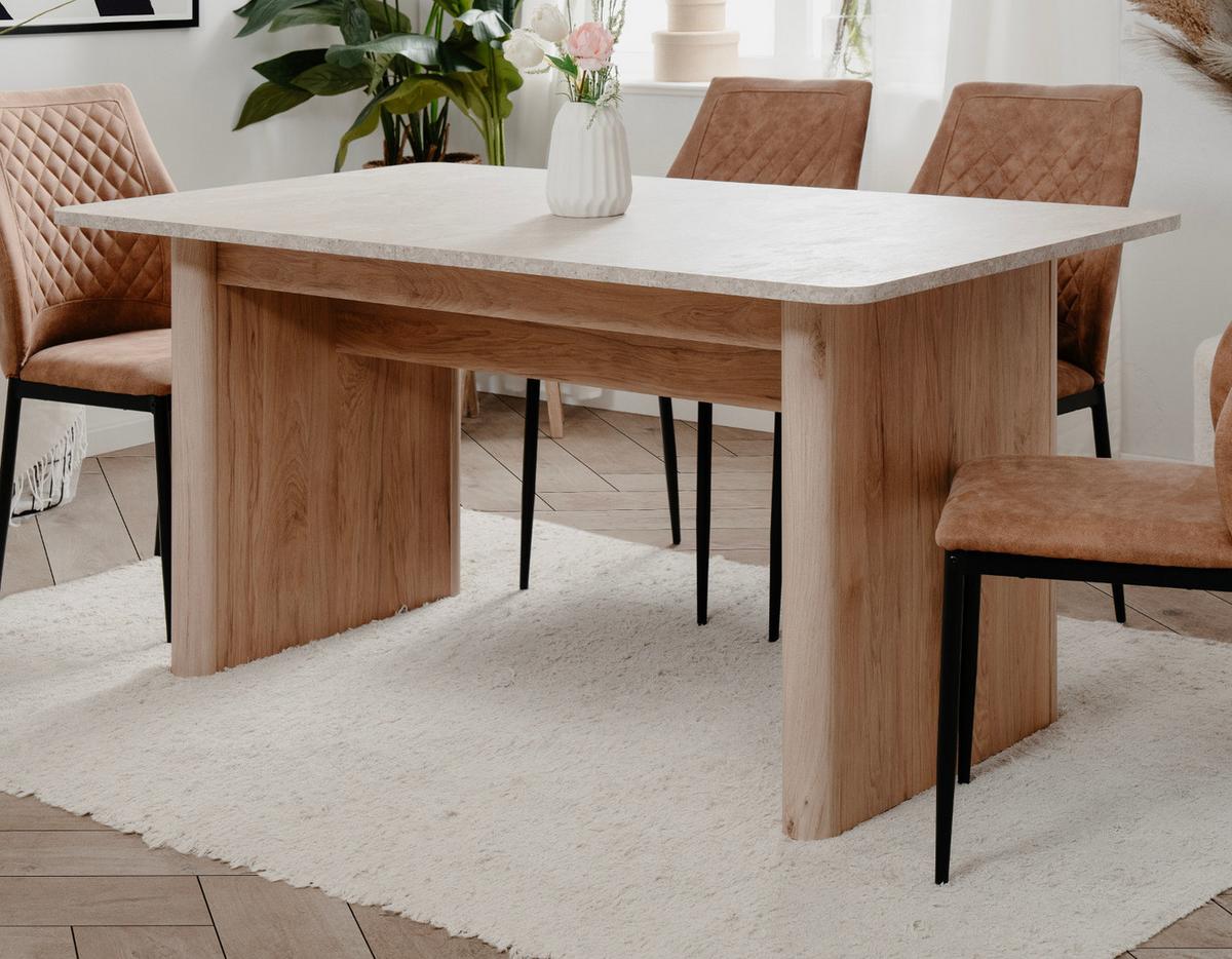 ESSTISCH Sandstein, Hickory Walnuss 160 - 200 cm, Küchentisch ausziehbar - Sandfarben/Walnussfarben, Holzwerkstoff/Metall (160/90/75cm) - Furn.Design
