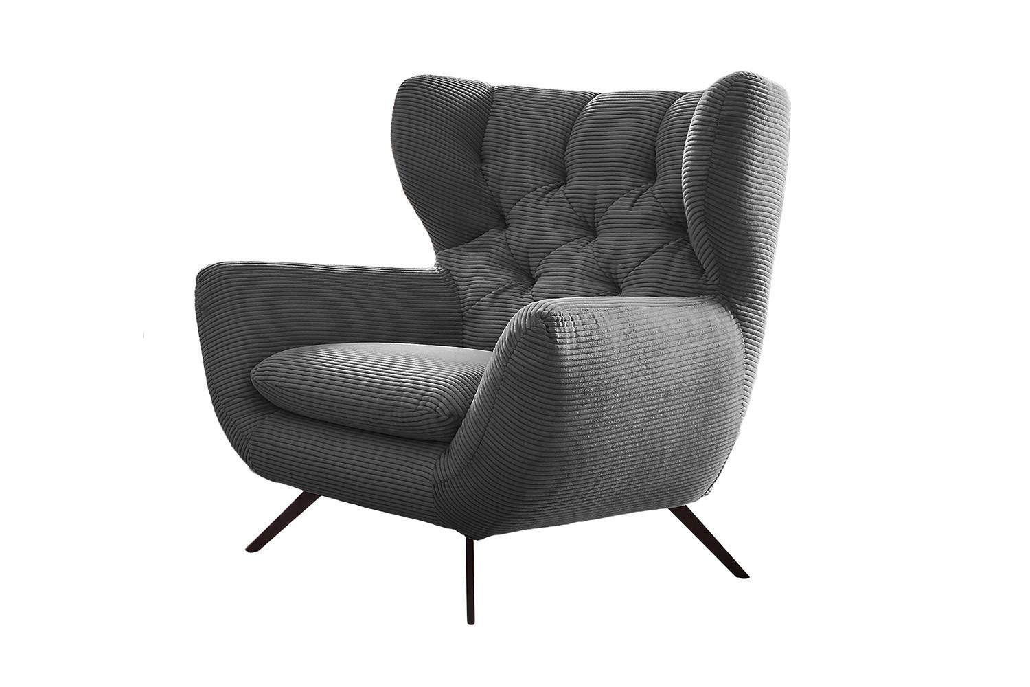 SESSEL CHARME Grau Cord - Schwarz/Grau, Textil/Metall (100/106/95cm) - KAWOLA