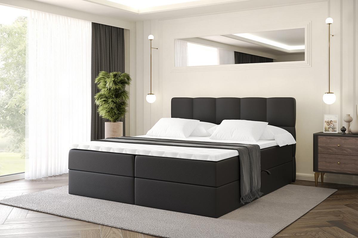 BOXBETT mit Matratze H4 und Lattenrost - LIRO - 200x200 - Schwarz Kunstleder - Schwarz, Holzwerkstoff/Kunststoff (200/200cm) - ALTDECOR