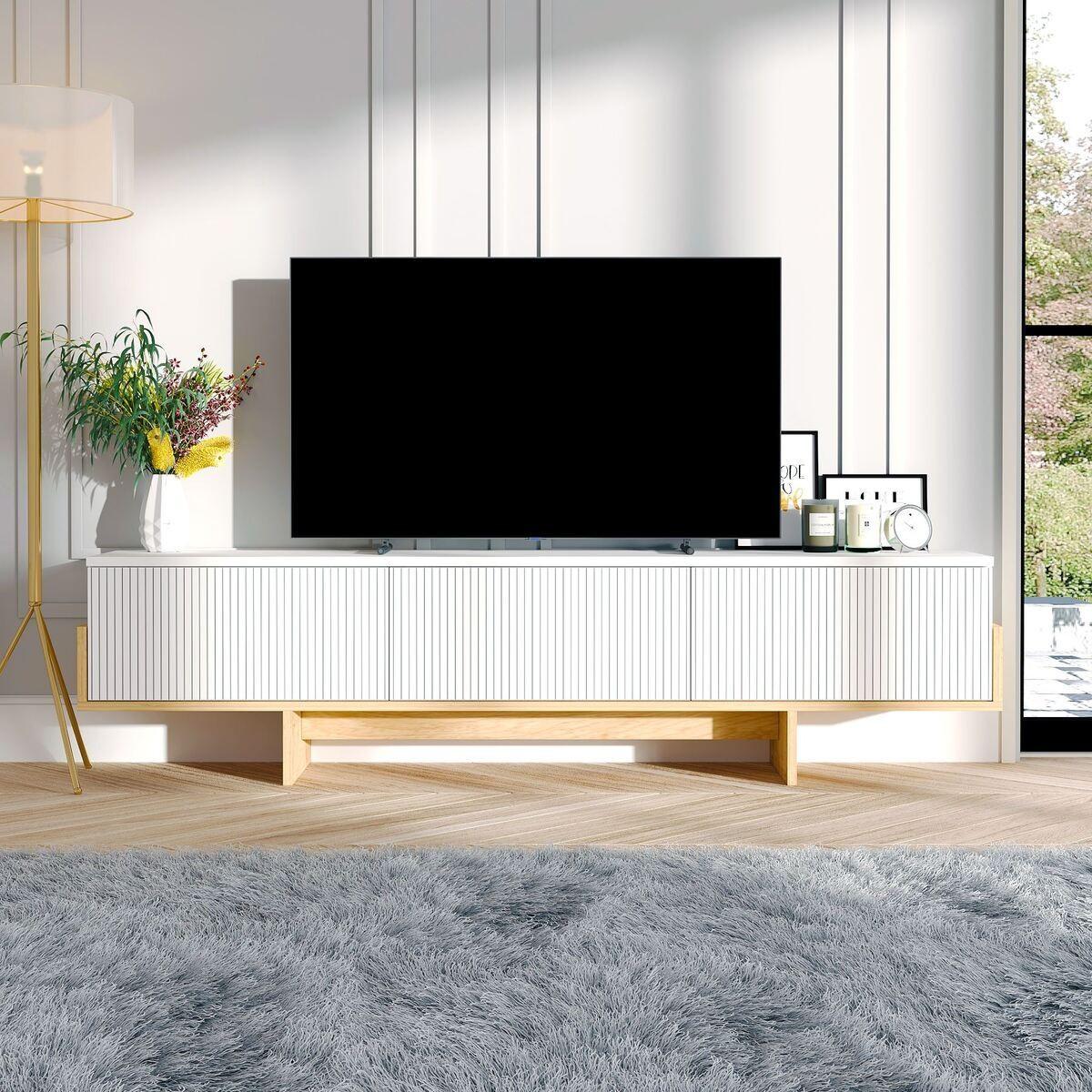TV-MÖBEL mit 3 abklappbaren Türen gestreift 30/180/44,6 cm - Weiß, Holzwerkstoff (30/44.6/35cm) - Calicosy
