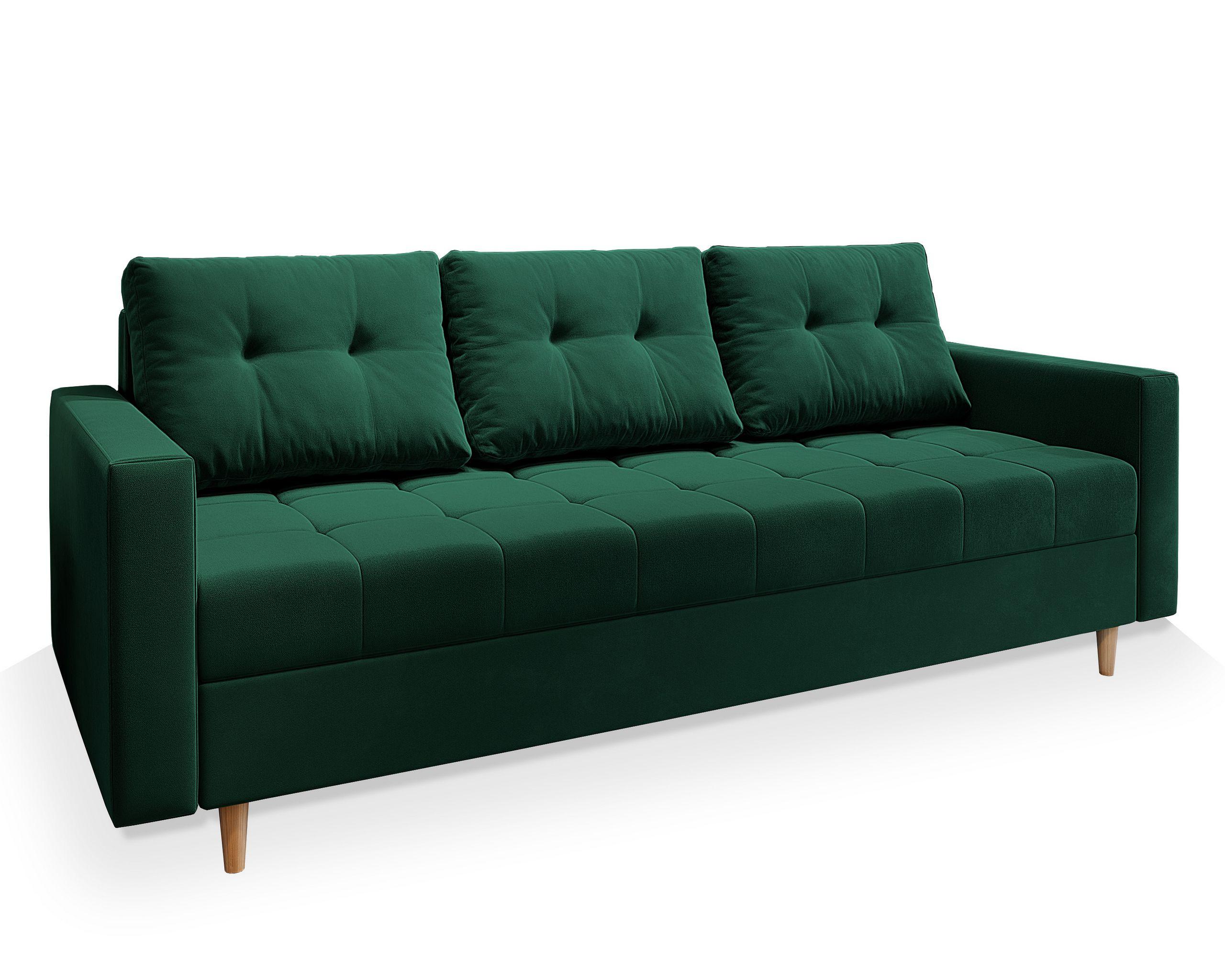 BETTSOFA MILO Grün Plüsch-Stoff mit Schlaffunktion - Grün, Textil (220/93/87cm) - MASSENO