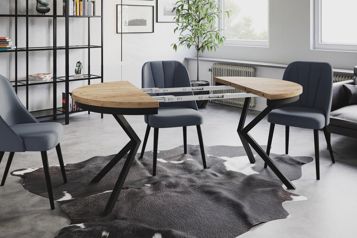 RUNDER Esszimmertisch BERGO, ausziehbarer Tisch Durchmesser: 100 cm/180 cm, Wohnzimmertisch Farbe: Braun, mit Metallbeinen in Farbe Schwarz - Schwarz/Braun, Holzwerkstoff (100/100/76cm) - Alpi-Möbel