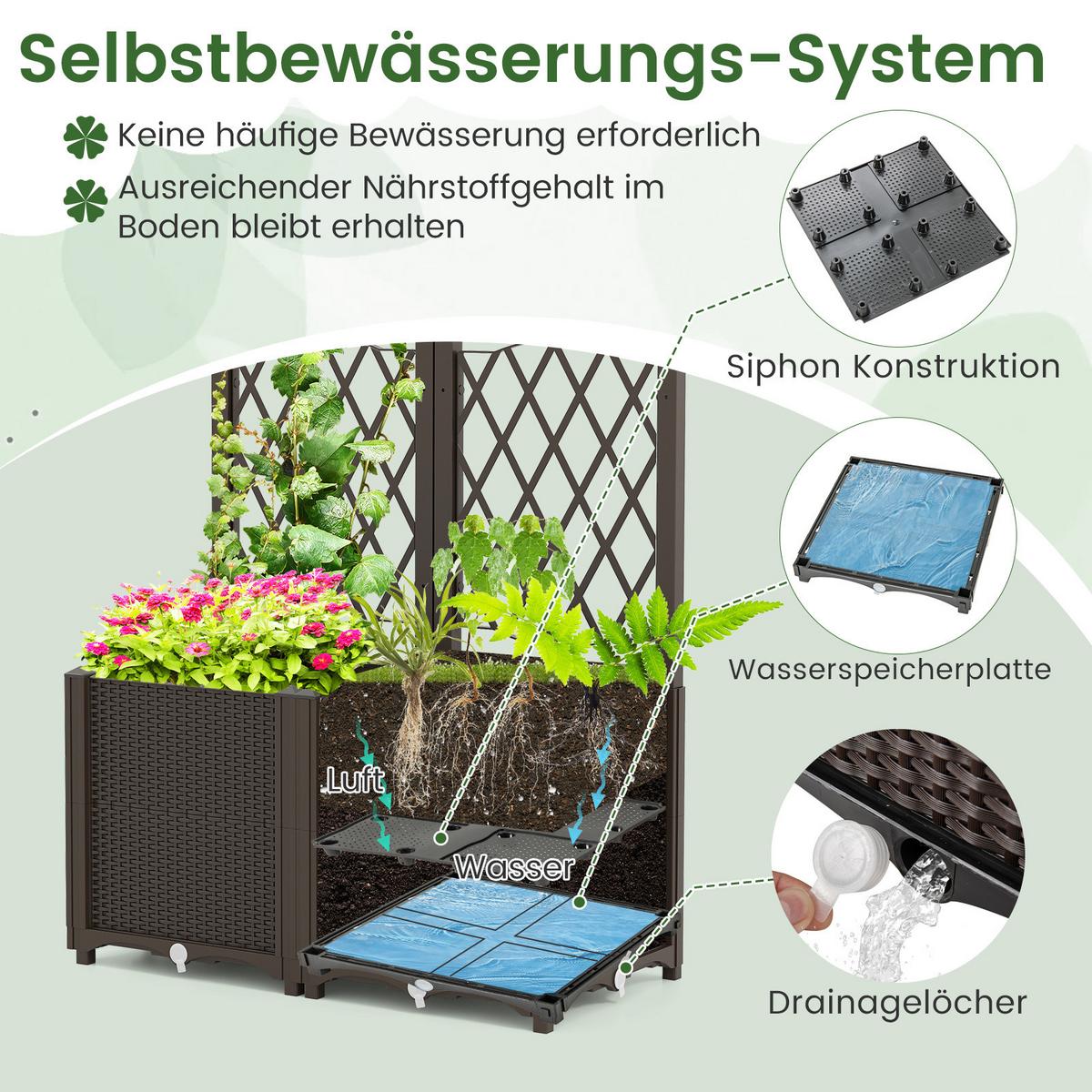 BLUMENKASTEN mit Rankgitter braun - Braun, Holz (80/122/40cm) - COSTWAY