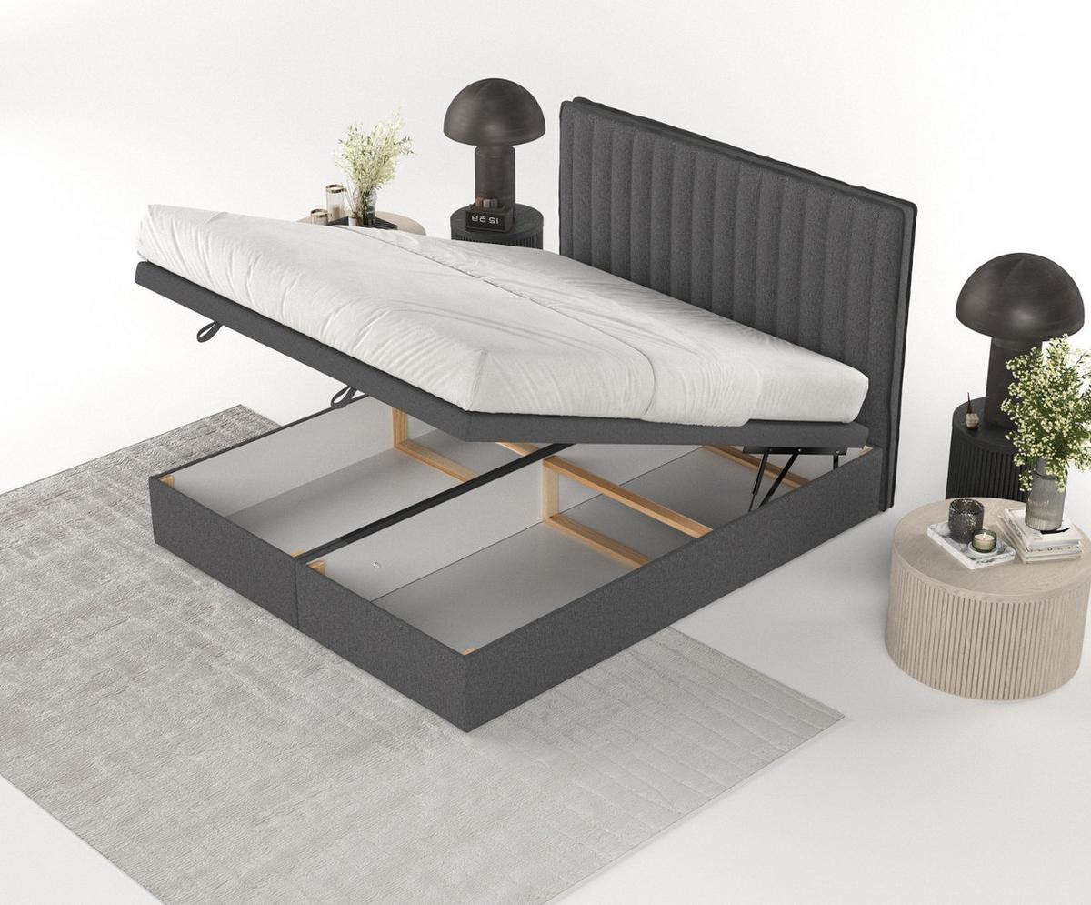 POLSTERBETT Keva mit Stauraum 140/200 cm Anthrazit im Megan Stoff - Anthrazit/Schwarz, Holz/Holzwerkstoff (140/200cm) - AltaBeds