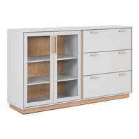 SIDEBOARD grau, Hickory Walnuss 163 cm, Kommode mit Glastüren - Walnussfarben/Grau, Glas/Holzwerkstoff (162.5/94/40cm) - Furn.Design