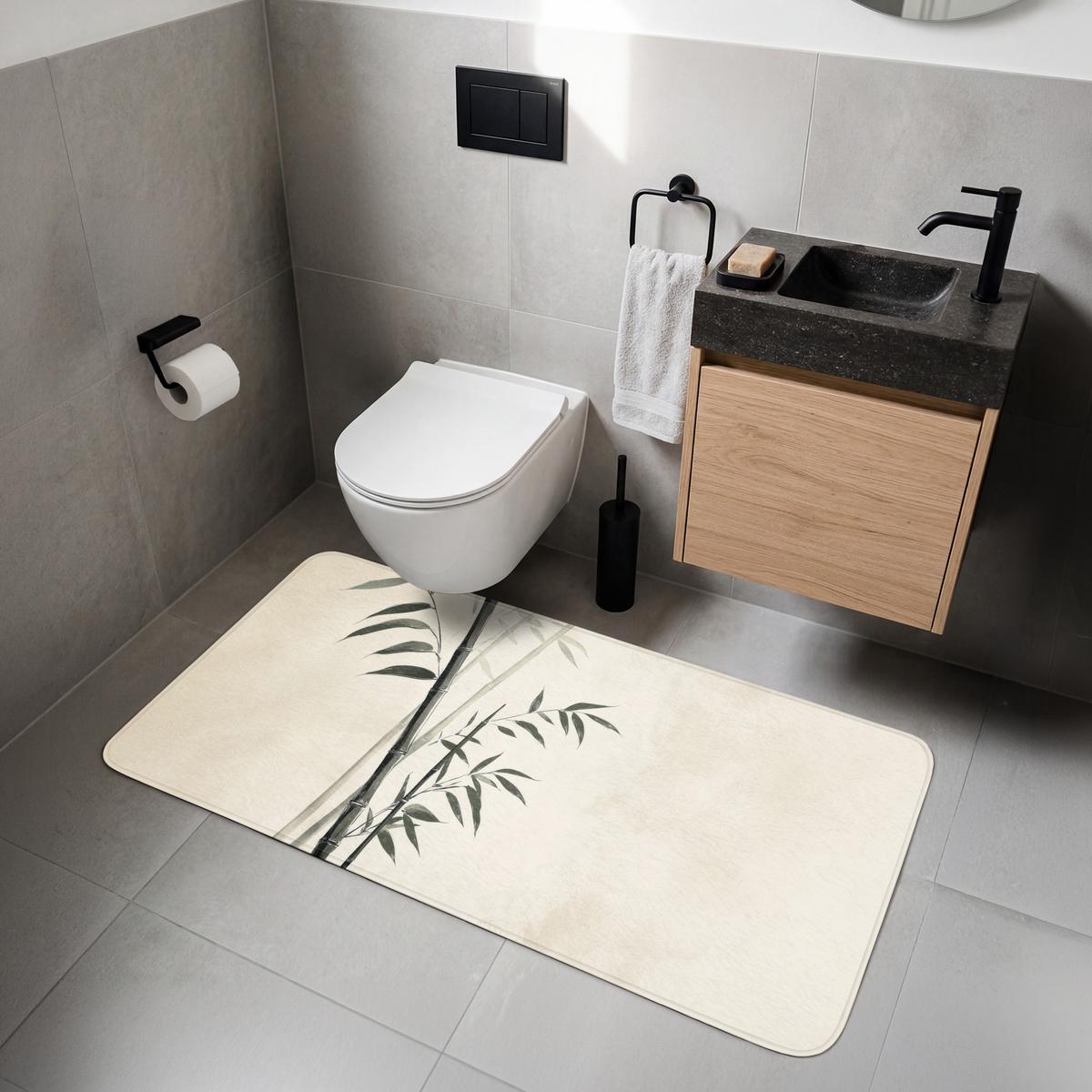 WC-VORLEGER Japandi - Bambus - Beige WC Teppich 120x60 cm - Ecru, Textil (120/1cm) - OnlyWow