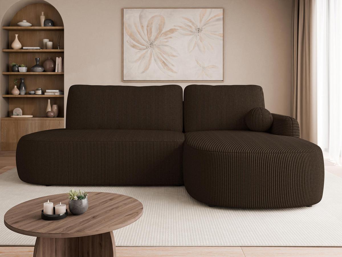 ECKSOFA Loridu O Cord, Seite: Rechts - Schwarz/Braun, Holz/Kunststoff (274/174cm) - MIRJAN24