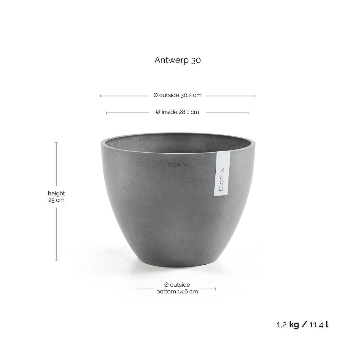 BLUMENTOPF Antwerp 30,2/25 cm Grau - Grau, Kunststoff (30.2/25cm) - Ecopots
