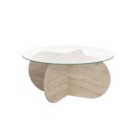 COUCHTISCH mit gekreuzten Beinen und gehärteter Glasplatte 75/75/35 cm - Beige, Holzwerkstoff (5.5/75/35cm) - Calicosy