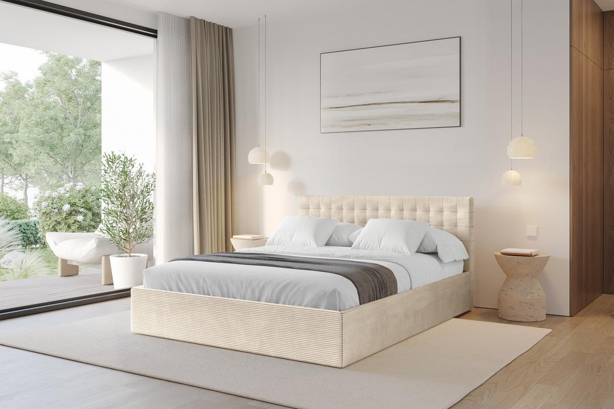 POLSTERBETT mit Bettkasten und Lattenrost, Bett mit Matratze H3/H4 - PARI 140x200 Beige - Kaschmir, Holzwerkstoff/Textil (140/200cm) - ALTDECOR
