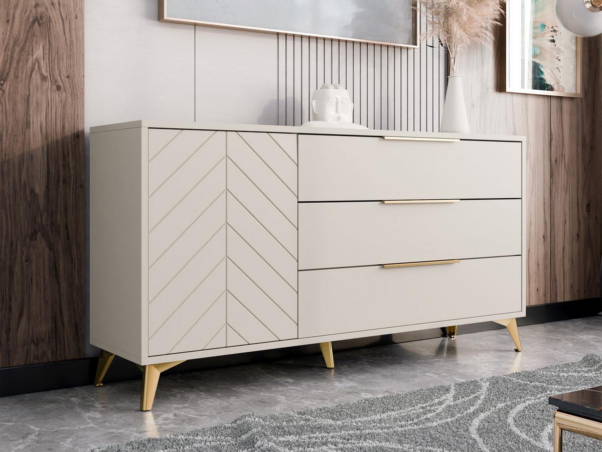 KOMMODE Xylix 1D3SZ - Beige/Goldfarben, Holzwerkstoff/Metall (154/80/40cm) - MIRJAN24