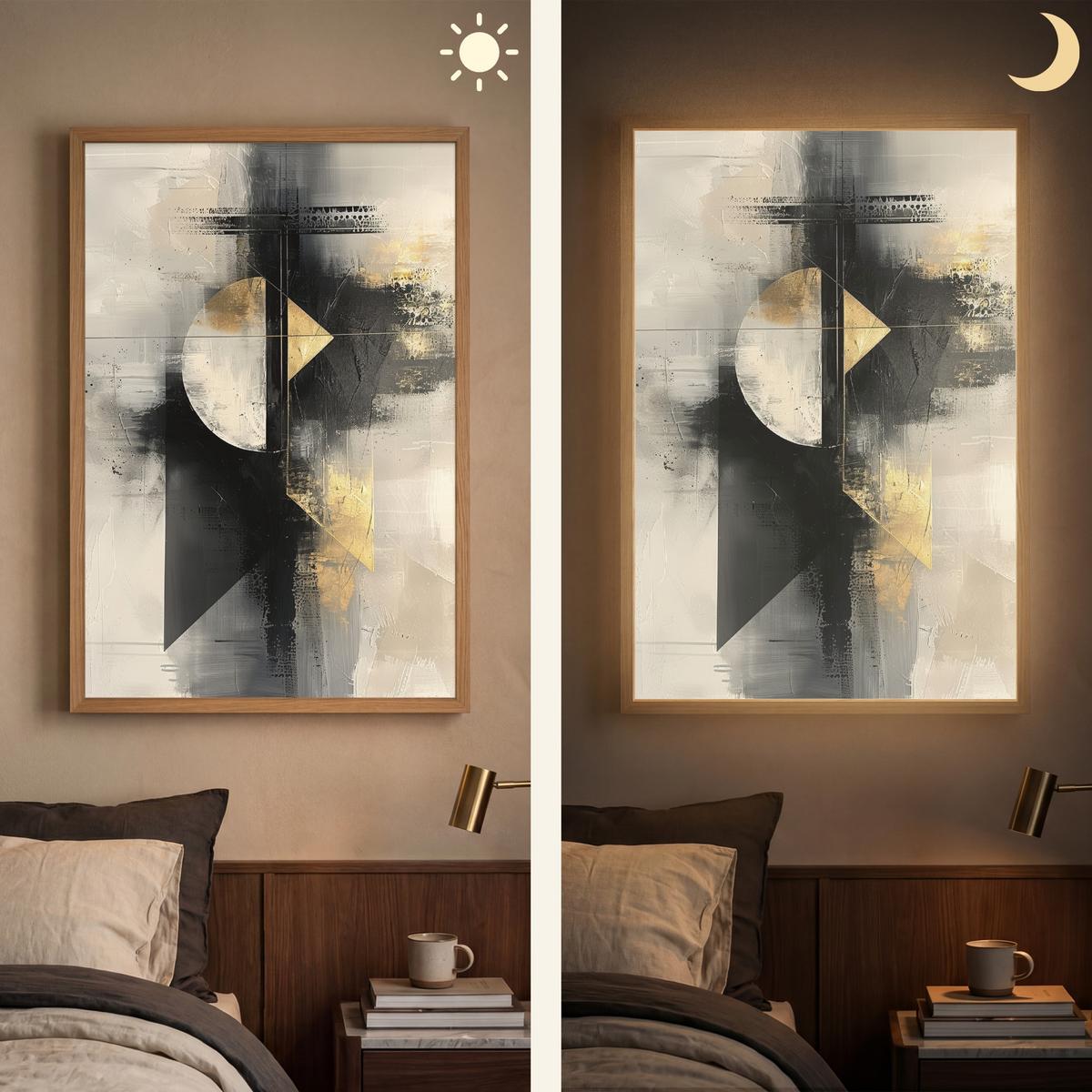 WANDLEUCHTE MIT AKKU Abstrakt - Schwarz - Farbe - Modern 60x90 cm - Grau, Holzwerkstoff (60/90/8cm) - OnlyWow