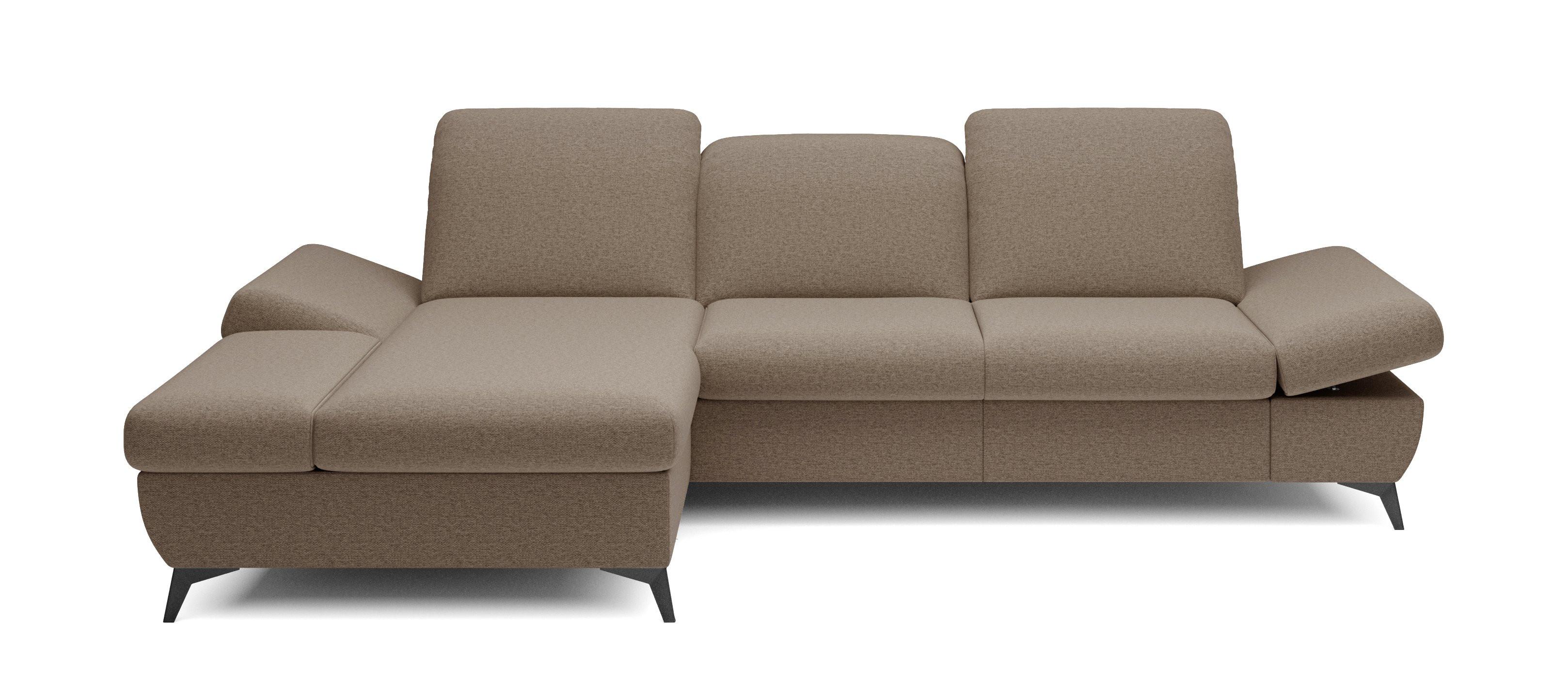 ECKSOFA FELICE L-S Braun Geflochtener Stoff mit Schlaffunktion - Braun, Holz (284/166cm) - MASSENO