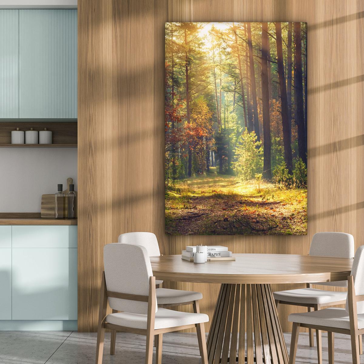 LEINWANDBILD Wald - Herbst - Bäume Deko XXL 80x120 cm - Dunkelgrün, Textil (80/120cm) - MuchoWow