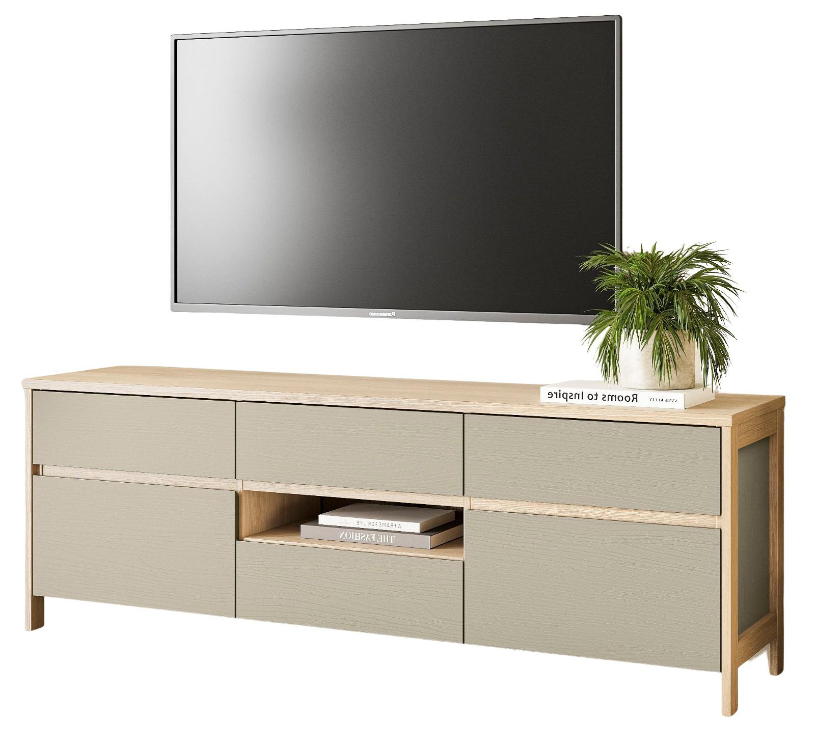 TV-LOWBOARD Salbei Grün, Eiche, TV Unterschrank skandinavisch 164 x 58 cm, Soft-Close - Salbeigrün/Eichefarben, Holzwerkstoff/Metall (164/58/39cm) - Furn.Design