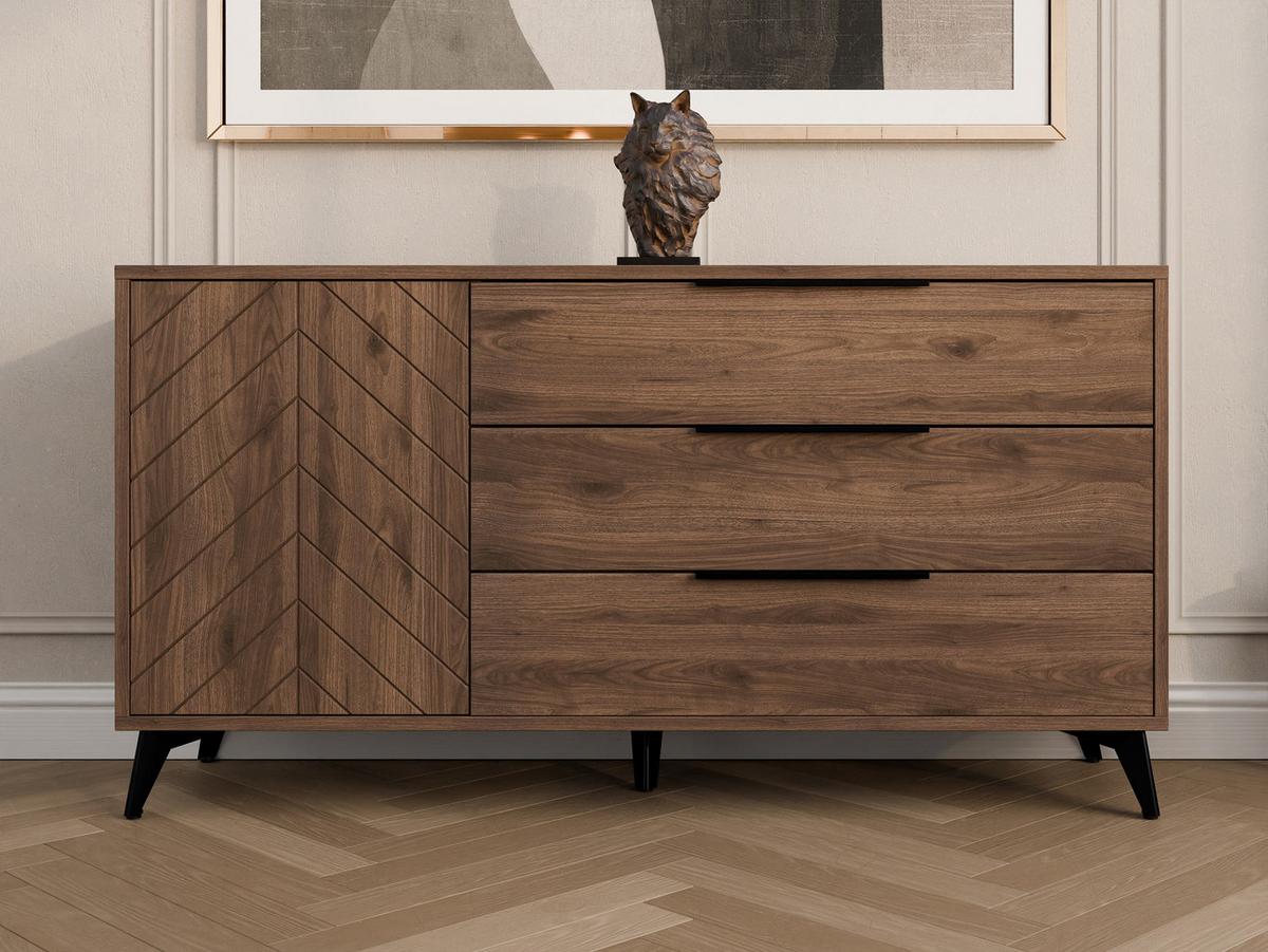 KOMMODE Xylix Bis 1D3SZ - Nussbaumfarben/Schwarz, Holzwerkstoff/Metall (154/80/40cm) - MIRJAN24