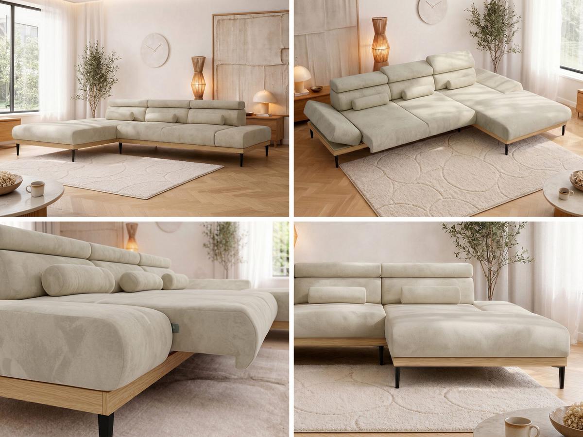 ECKSOFA PAVERO L - Beige Velvet - Links Seite - Beige/Schwarz, Textil/Metall (205/316cm) - MKS