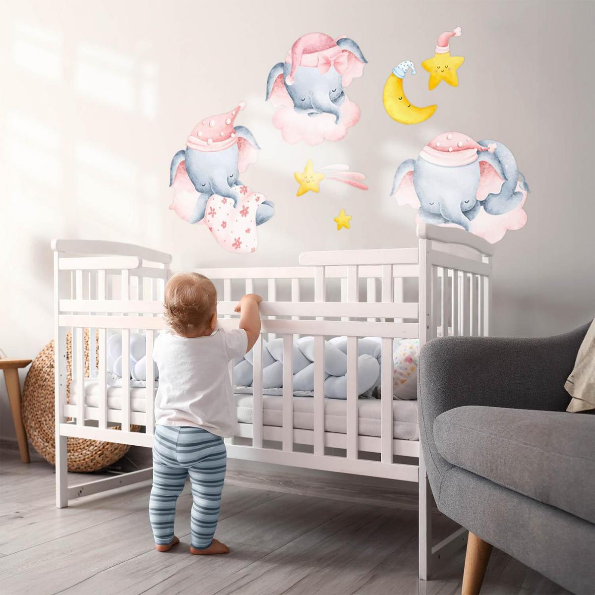 WANDAUFKLEBER 60x91cm - Pastellfarbene Elefantenwolken - Multicolor, Kunststoff (60/91/0.1cm) - Wallfluent