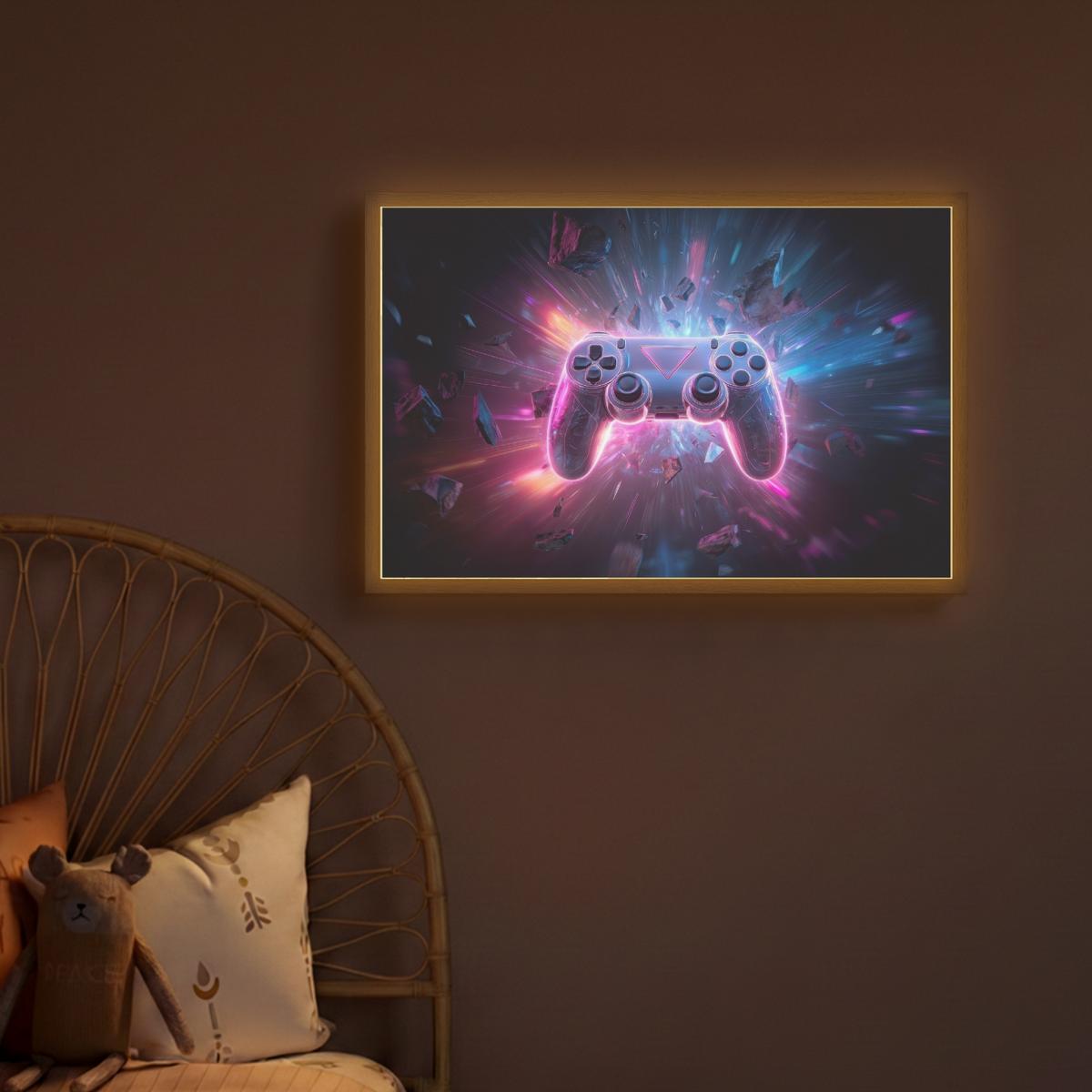 NACHTTISCHLAMPE MIT AKKU Controller - Neon - Explosion - Abstrakt 60x40 cm - Violett, Holzwerkstoff (8/60/40cm) - OnlyWow