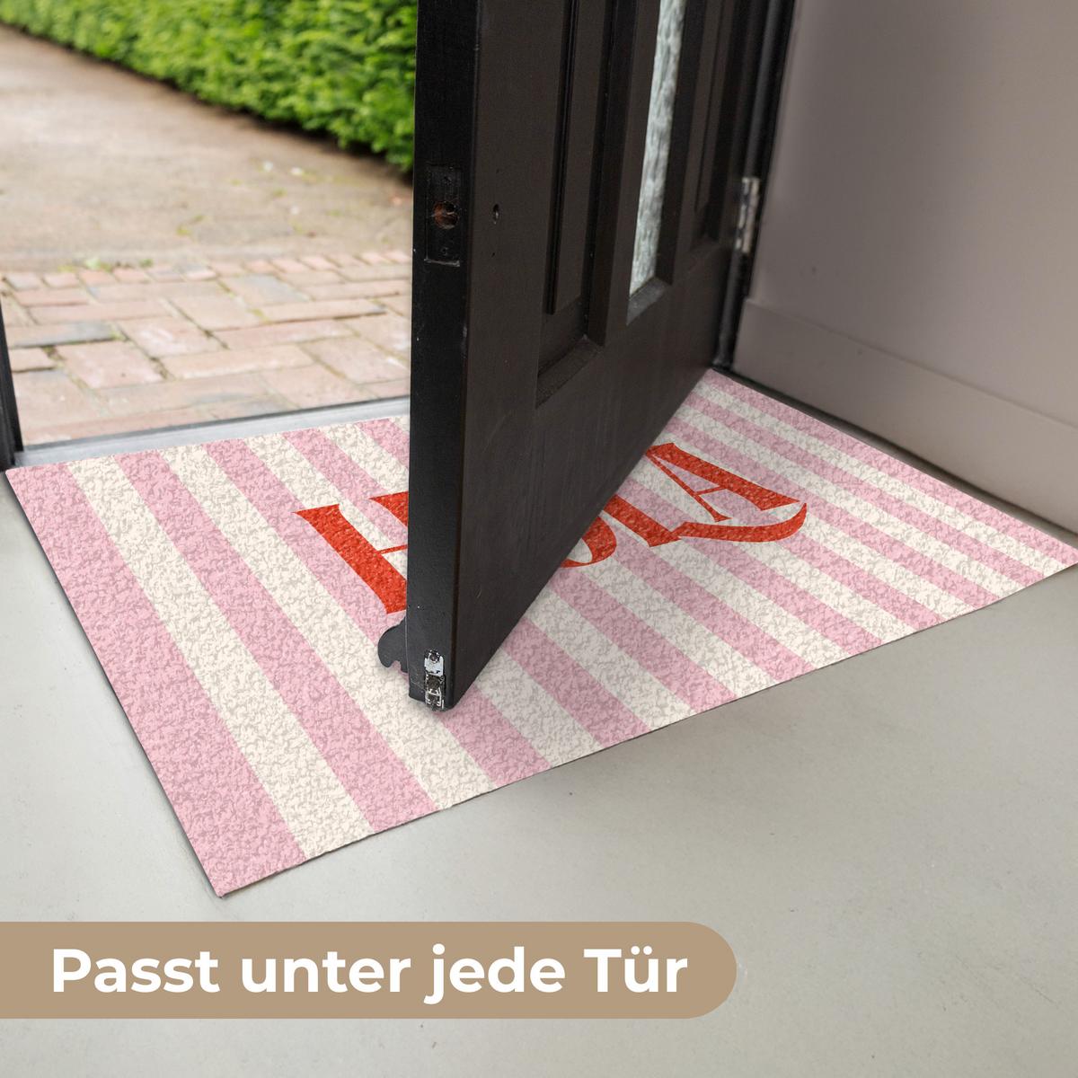 FUSSMATTE Hola - Zitat - Streifen - Pastell - Rosa - Rot - Weiß Schmutzfangmatte 60x40 cm - Rosa, Kunststoff (60/0.4cm) - MuchoWow