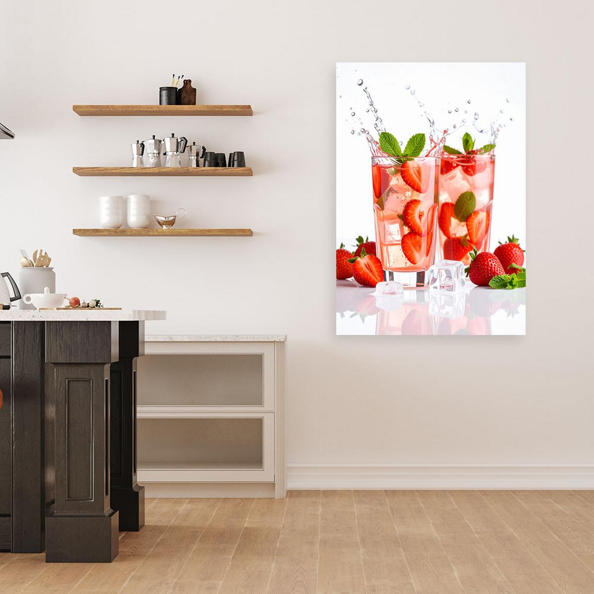 LEINWANDBILD Erdbeer-Cocktail 40x60cm - Rot, Textil (40/60cm) - Feeby