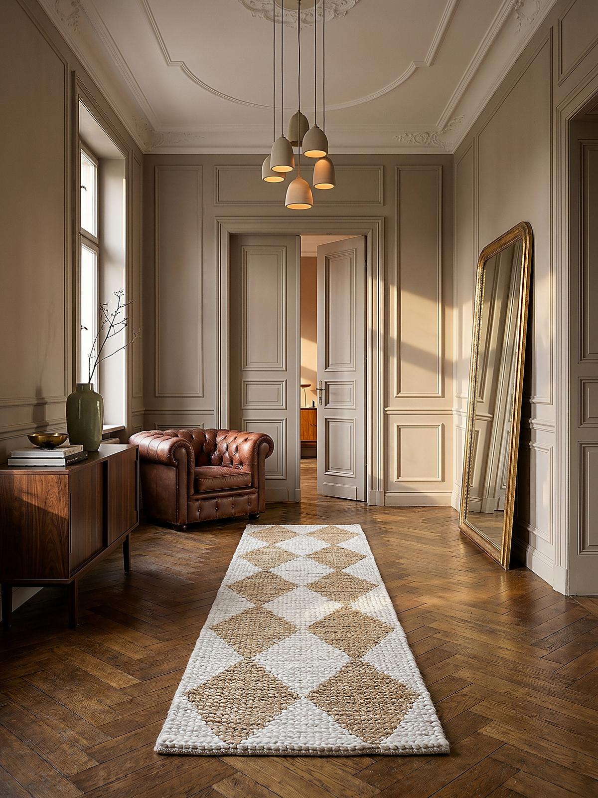 JUTETEPPICH BAIN, mit Rautenmuster, Beige, 60 x 230 cm - Beige, Textil (230/60cm) - KADIMA DESIGN