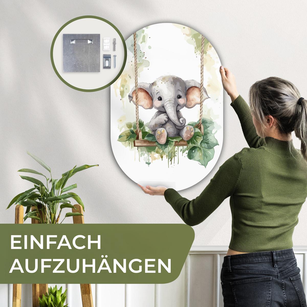 WANDBILD Elefant - Tier - Kinder - Dschungel Wanddeko Schlafzimmer 60x90 cm - Hellgrau, Kunststoff (60/90cm) - MuchoWow