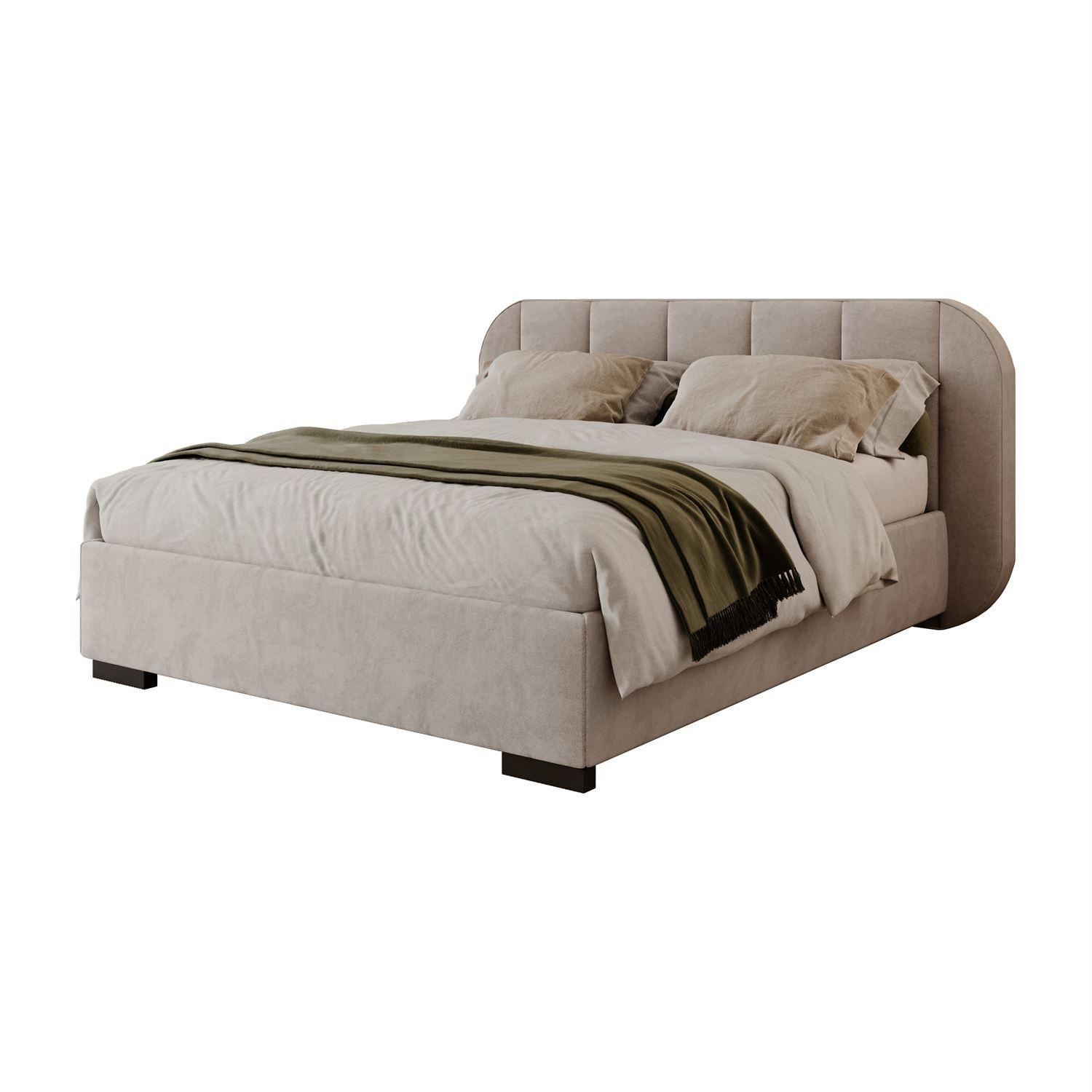 BETT AMARA 160x200 gepolstert mit Stauraum und Lattenrost, Royal Velvet 180 - Taupe, Textil (160/200cm) - Lookway