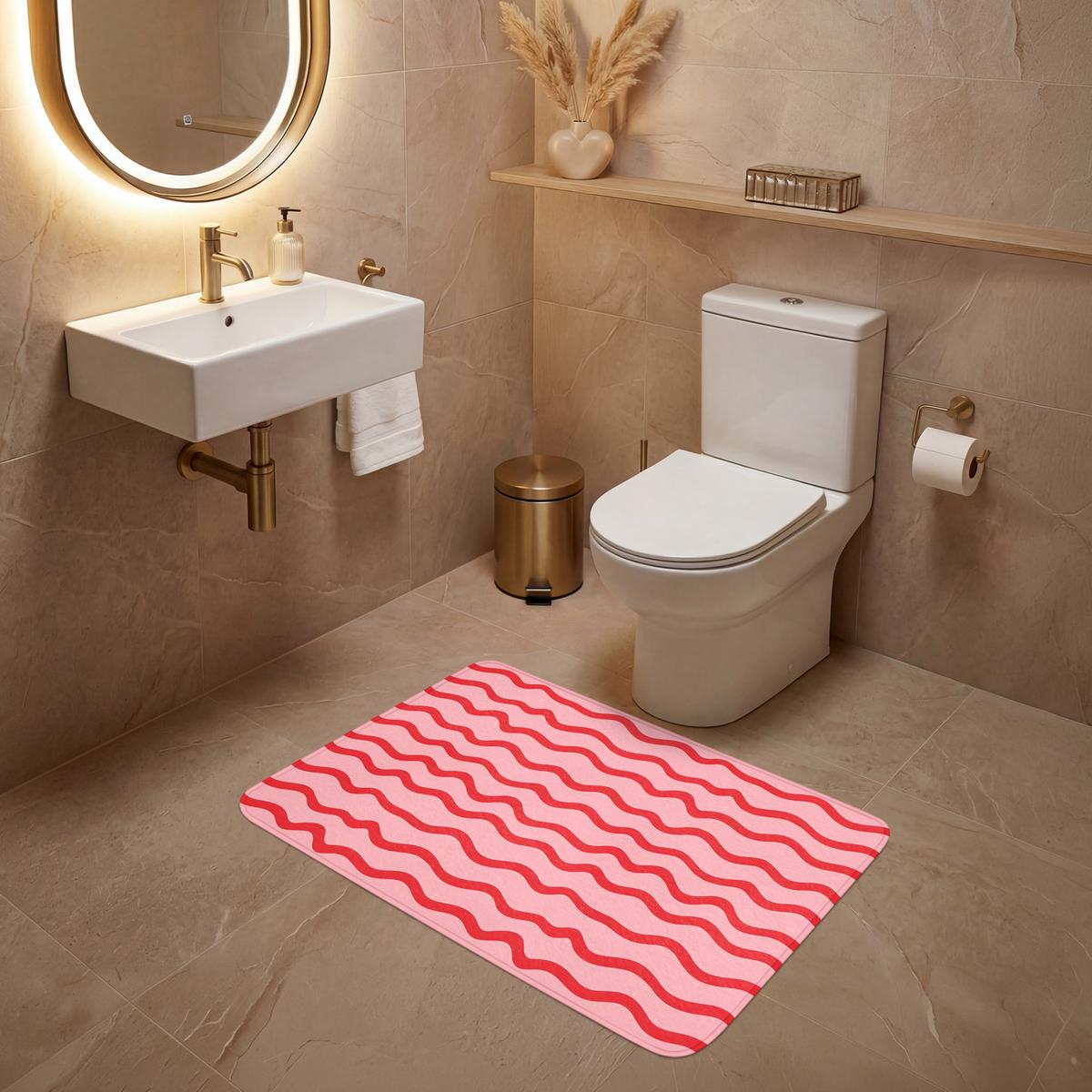 WC-VORLEGER Verspielt - Muster - Rot Toilettenteppich 90x60 cm - Rosa, Textil (90/1cm) - OnlyWow