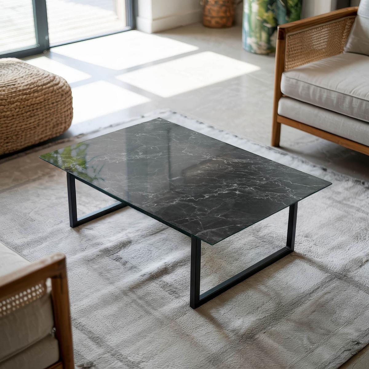 TISCHPLATTE 80x60 cm Marmormuster mit Adern - Schwarz, Glas (0.4/80/60cm) - TULUP