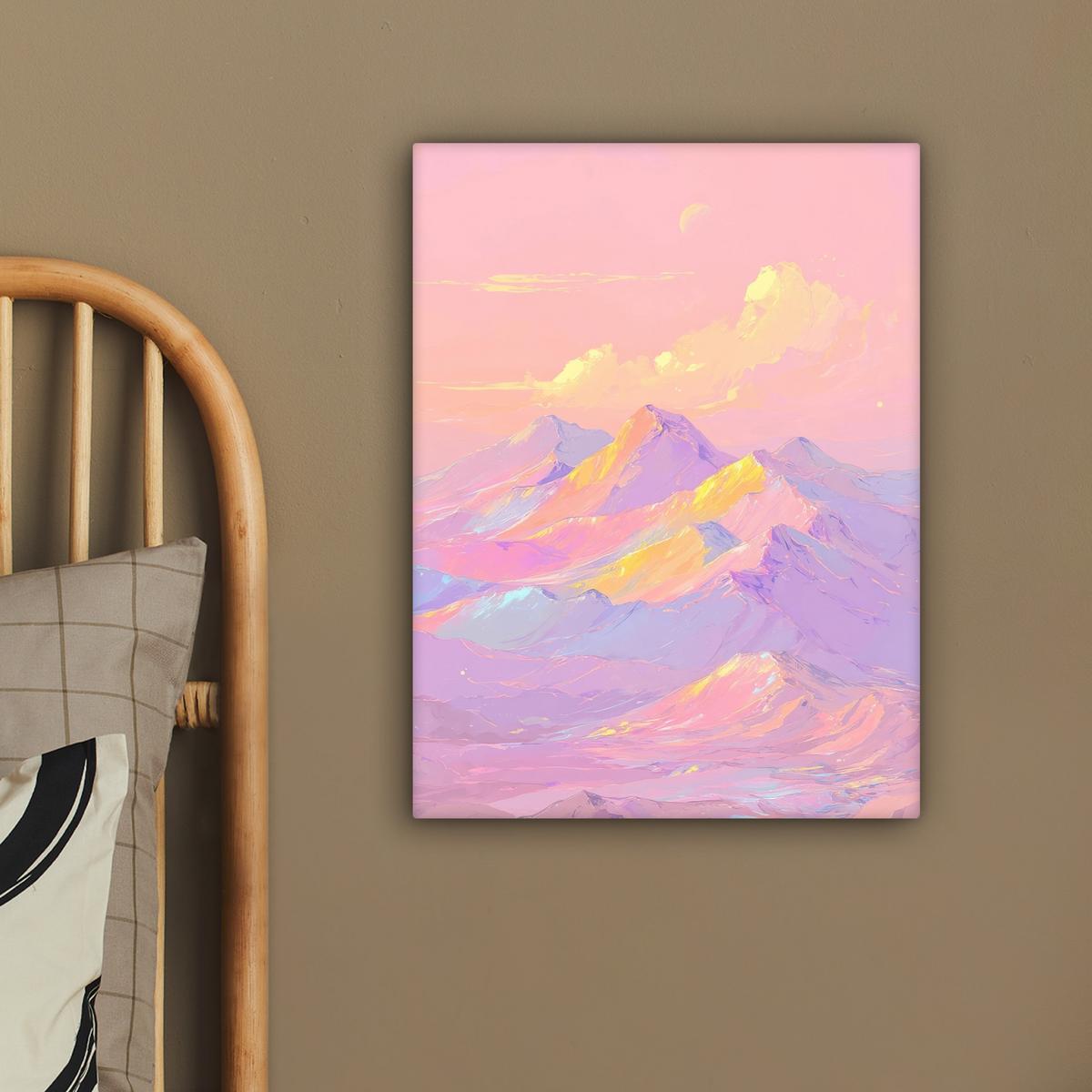 LEINWANDBILD Berggipfel - Wolken - Verträumt Room Decor 30x40 cm - Hellrosa, Textil (30/40cm) - MuchoWow