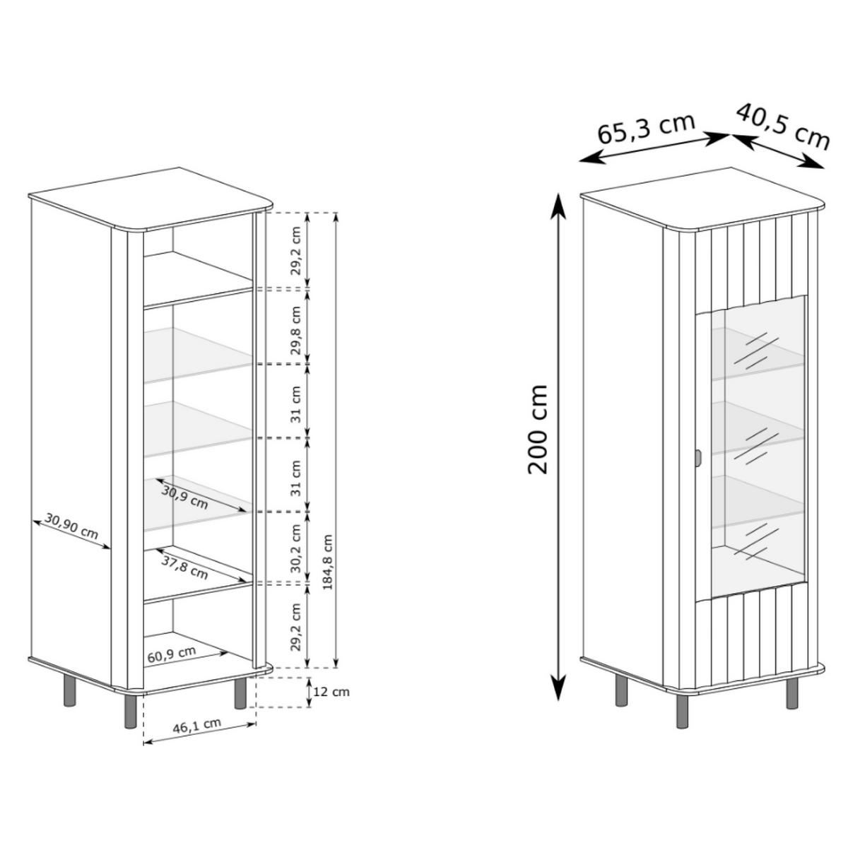 VITRINE Novado Kaschmirgrau 98 cm - Taupe/Schwarz, Holzwerkstoff/Metall (98.3/155/40.5cm) - Selsey