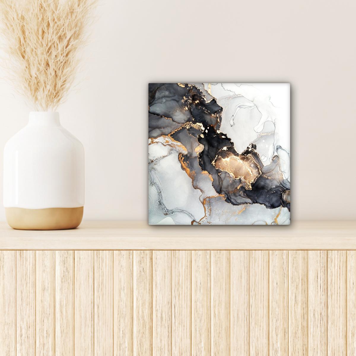 LEINWANDBILD Marmor - Schwarz - Weiß - Gold - Luxus - Abstrakt Deko Wohnzimmer 20x20 cm - Goldfarben, Textil (20/20cm) - MuchoWow