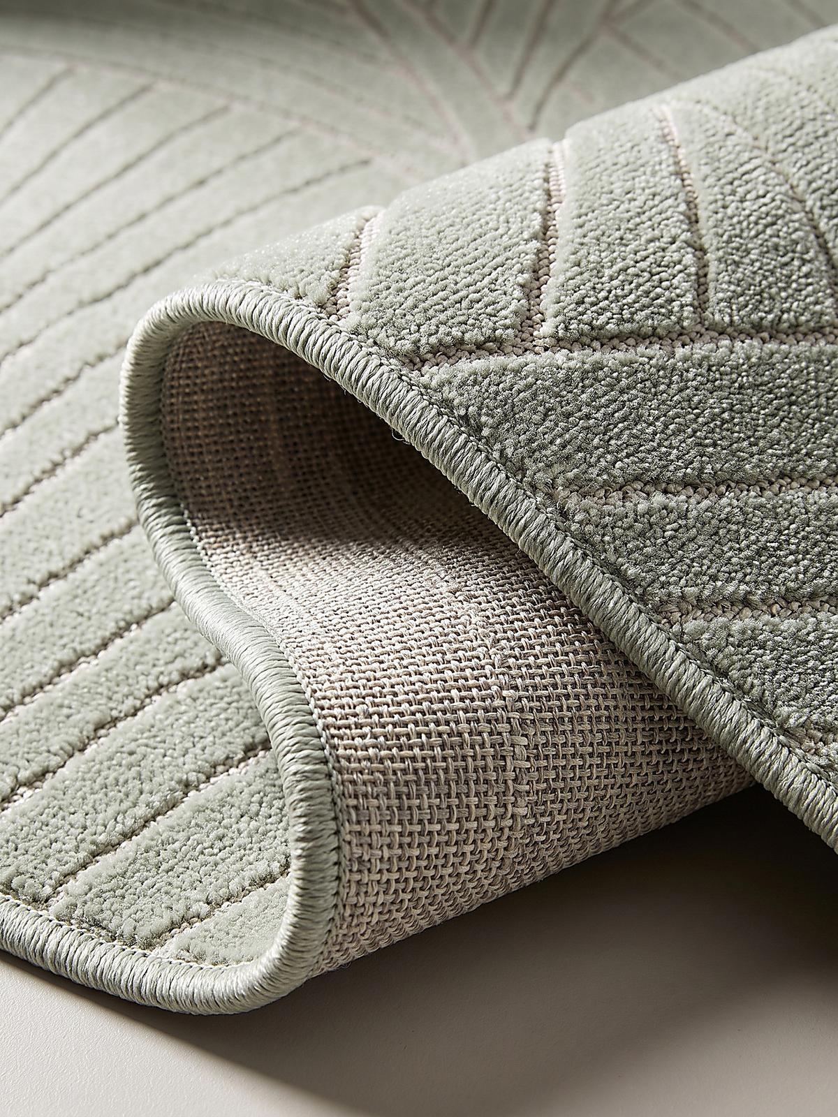 TEPPICH Outdoor, Fußbodenheizung-geeignet, mit Blattmotiv, ENGADIN in Salbeigrün, Ø 80 cm - Grün, Textil (80/80cm) - KADIMA DESIGN