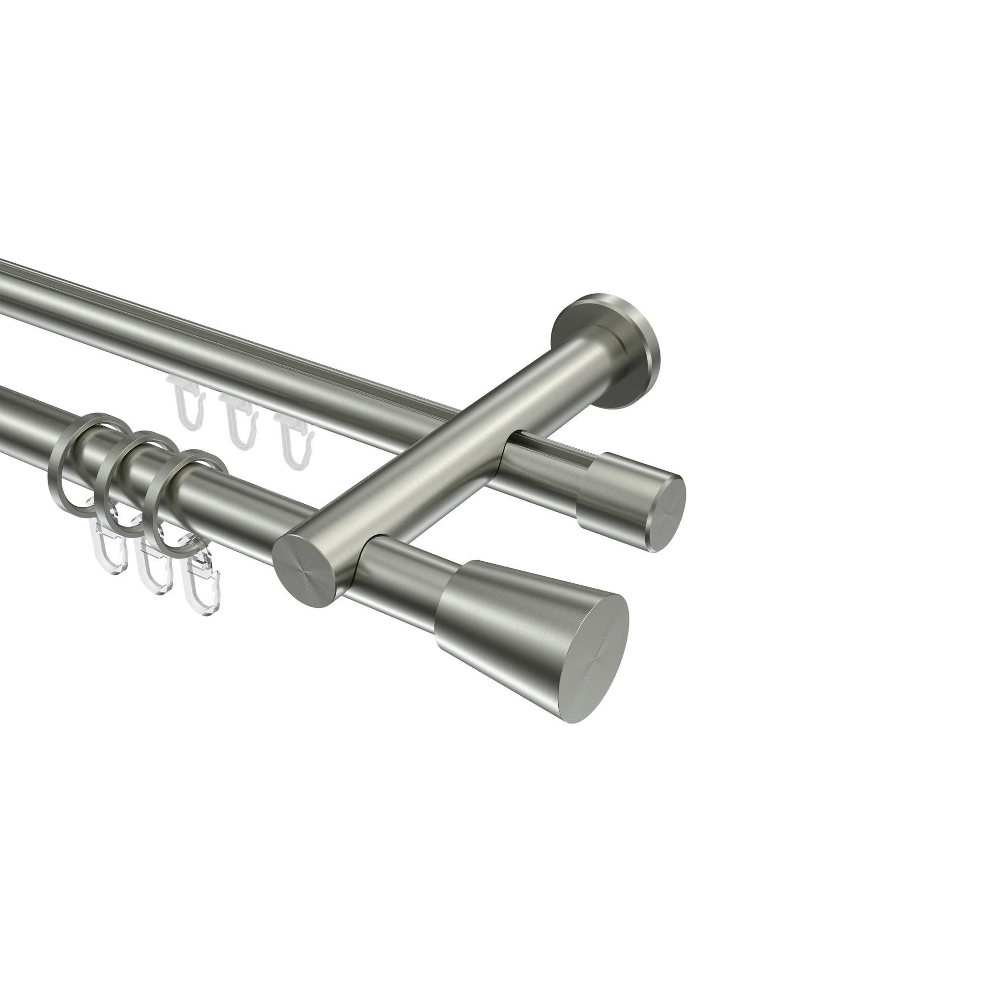 GARDINENSTANGE RUNDROHR-INNENLAUF Platon Sitra 280 cm (geteilt in 2 x 140 cm), 2-läufig, 20 mm Ø Edelstahl-Optik - Edelstahlfarben, Metall (280cm) - INTERDECO