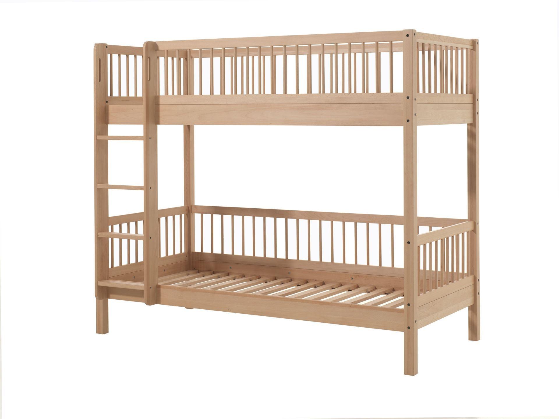 ETAGENBETT Kelci 2x90x200 umbaubar mit Leiter Buche Massivholz natur - Buchefarben, Holz (90/200cm) - 58aufmkessel