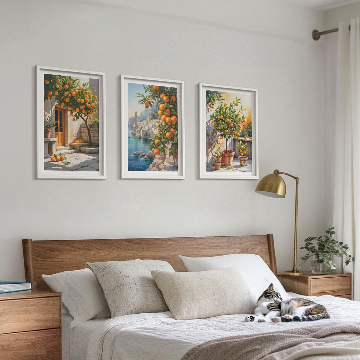 BILDER SET 3er Set - 40x60 cm Weißer Rahmen - Gemalte Zitruslandschaften - Weiß, Kunststoff (40/60cm) - TULUP