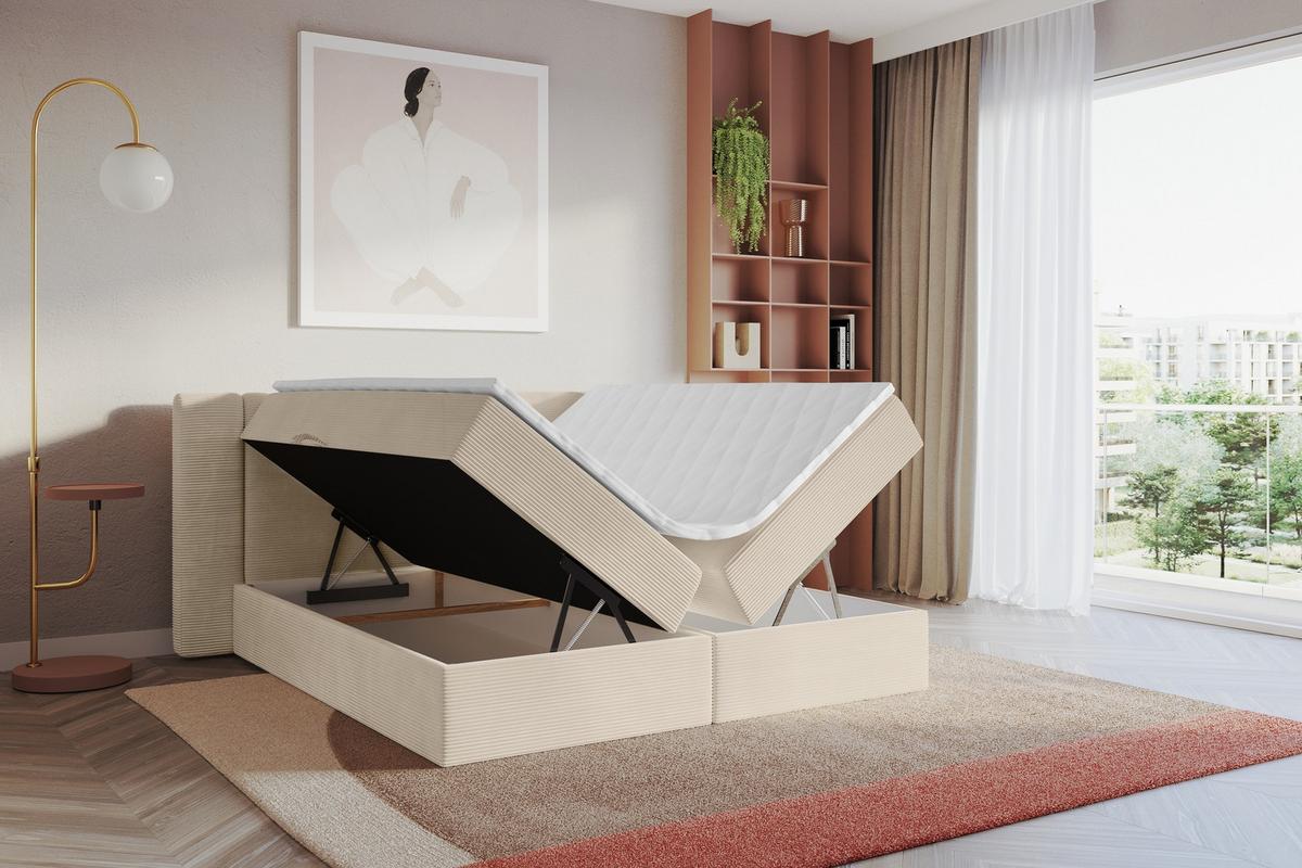 BOXBETT mit Matratze H4 - EVON - 180x200 cm Beige - Ecru, Holzwerkstoff (180/200cm) - ALTDECOR
