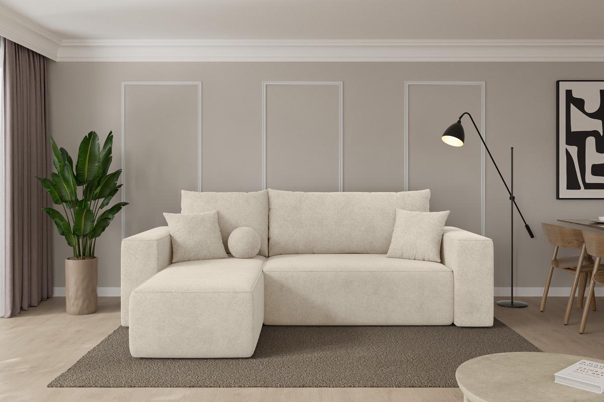 ECKSOFA mit Schlaffunktion Ottomane Links SENO-L 249x139x85 Creme Velours - Creme/Schwarz, Holzwerkstoff/Kunststoff (249/139cm) - ALTDECOR