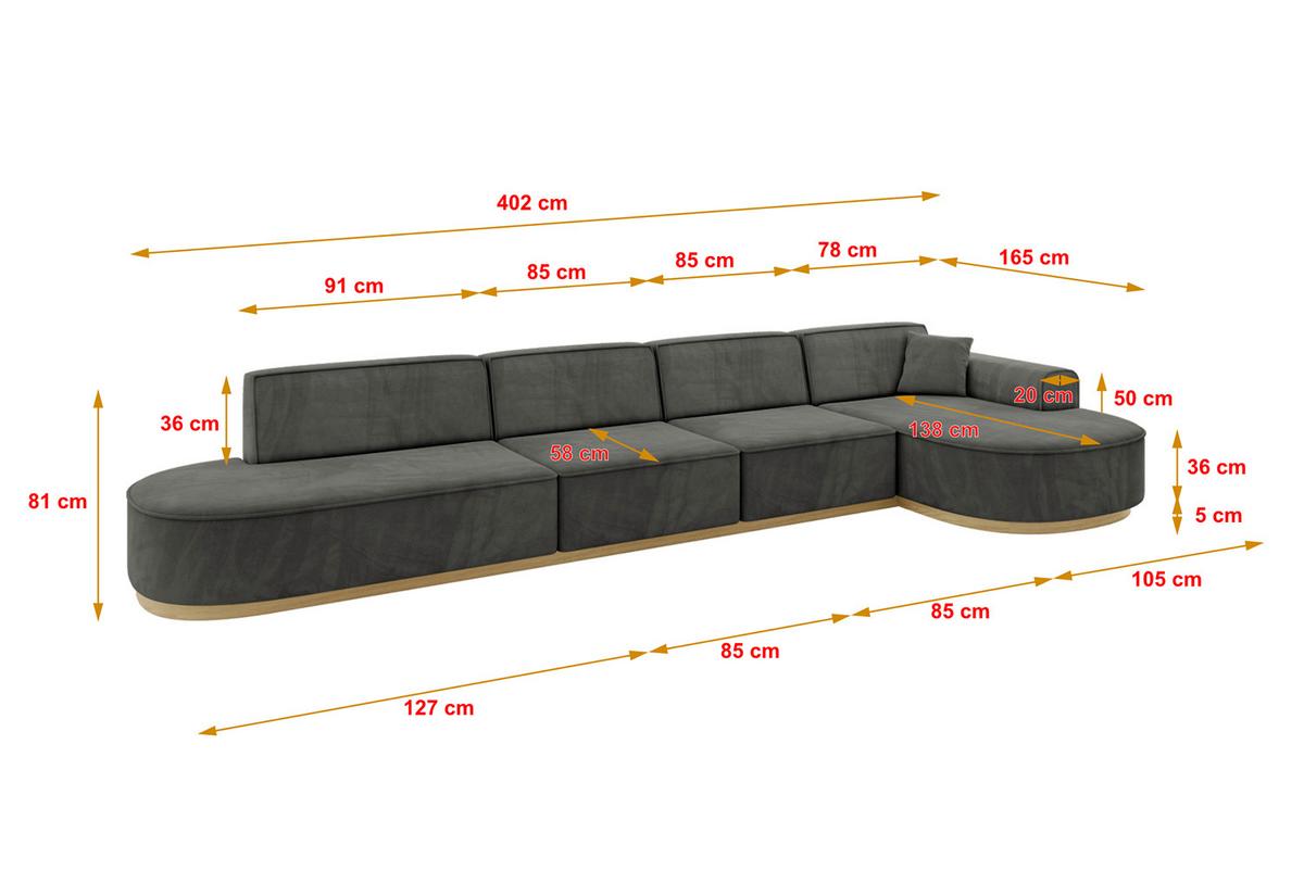 ECKSOFA Ottomane Rechts MARI-L3-v2 - 413x171x83 cm Dunkelgrau Velours - Dunkelgrau, Holzwerkstoff/Textil (171/413cm) - ALTDECOR