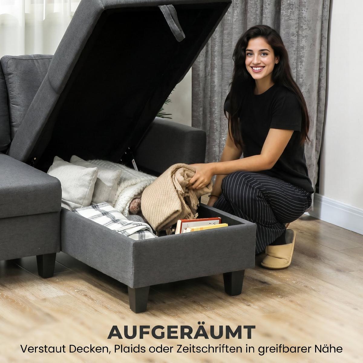 ECKSOFA-MIT-SCHLAFFUNKTION Polyetser Dunkelgrau - Dunkelgrau/Schwarz, Kunststoff/Textil (129/197cm) - HOMCOM